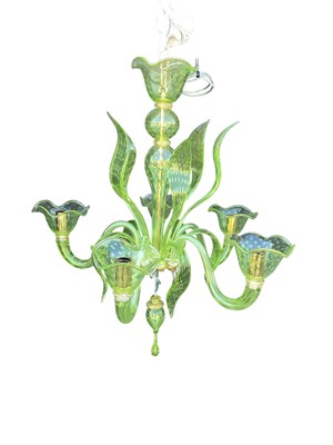 Lot 5230 - Morosini Italian glass chandelier, green glass and gold leaf decoration, 70cm diameter by 75cm high