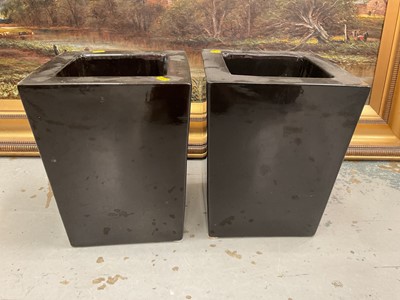 Lot 5198 - Large pair of black square tapered ceramic planters
