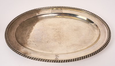 Lot Georgian silver oval dish with engraved crest