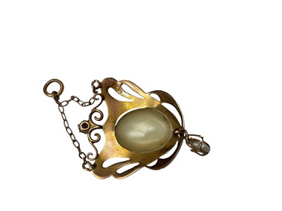 Lot 33 - Art Nouveau 9ct gold mother of pearl and gem set pendant, together with an Edwardian diamond and pearl stick pin