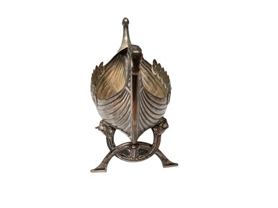 Lot 35 - David Andersen Norwegian sterling silver salt in the form of a Viking ship, 14cm long