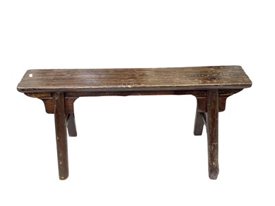 Lot 5319 - Antique narrow elm stool probably Chinese on tapered legs, 98cm wide x 51cm tall