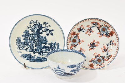 Lot 269 - Pennington Liverpool Milkmaids pattern saucer, circa 1770, a Pennington Cannonball pattern tea bowl and a Christian’s Liverpool blue and iron red saucer