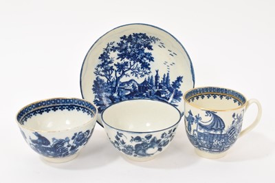 Lot 270 - Worcester European Landscapes pattern saucer, a Worcester tea bowl, a Worcester coffee cup and a Caughley tea bowl