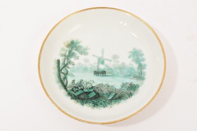 Lot 227 - Chelsea saucer, painted in green monochrome, circa 1760