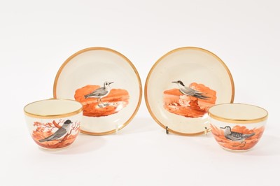 Lot 221 - Pair of Ridgway ornithological teacups and saucers, circa 1800-10