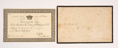 Lot 28 - The Funeral of the Duke of Wellington, 18th November 1852, scarce entrance ticket with envelope