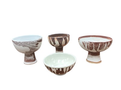 Lot 2302 - Three studio pottery pedestal bowls, all stamped with dates
