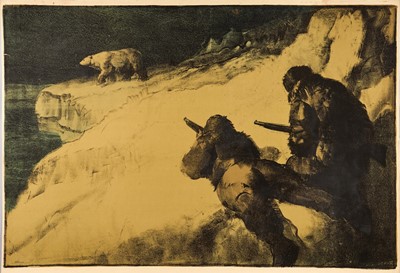 Lot *Gerald Spencer Pryse (1882-1956) coloured lithograph, Scenes of the Empire series 1924, Two Polar Bear Hunters, signed, 84cm x 125cm, unframed