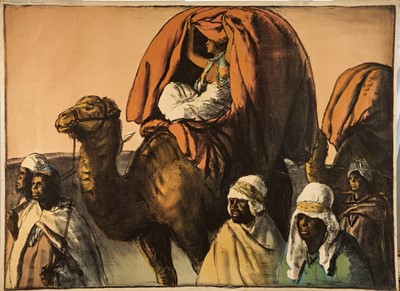 Lot *Gerald Spencer Pryse (1882-1956) coloured lithograph, Scenes of the Empire series 1924, Somaliland Camel train, signed twice, titled to label, 90cm x 125cm, unframed