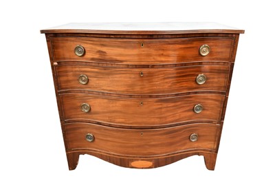 Lot George III mahogany serpentine front chest of four long drawers, on bracket feet