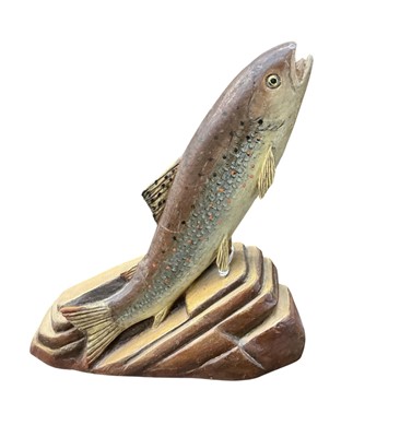 Lot 3014 - Decorative carved wooden sculpture of a salmon with painted decoration, stamped Newbold to base.