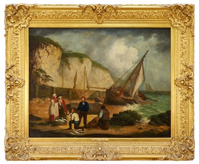 Lot James Ward (1768-1859) oil on canvas - Fisherfolk on the Shore, 72cm x 91cm, in gilt frame