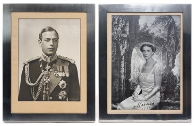 Lot T.R.H. Prince George, Duke of Kent and Princess Marina, Duchess of Kent, two fine signed royal presentation portraits in plated frames