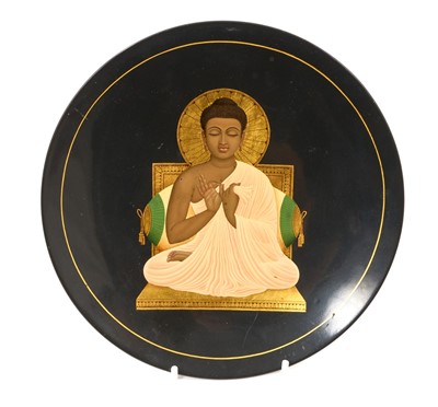 Lot Fine quality Indian black lacquered dish, label to the reverse