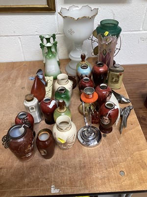 Lot 5070 - Collection of silver topped vases, and other vases, a Bakelite fan and others