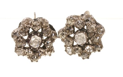 Lot Pair of antique diamond flower head cluster earrings