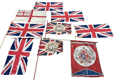 Lot 3035 - Collection of vintage Union Jack flags to include various Royal Commorative flags for Jubilees and Coronations, (qty).