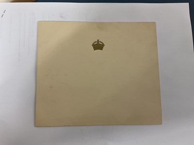 Lot 89 - T.M. King George VI and Queen Elizabeth, signed 1947 Christmas card with gilt crown to cover, black and white photograph of their Majesties Royal Gamily around a piano, signed 'George R.I 1947 El...