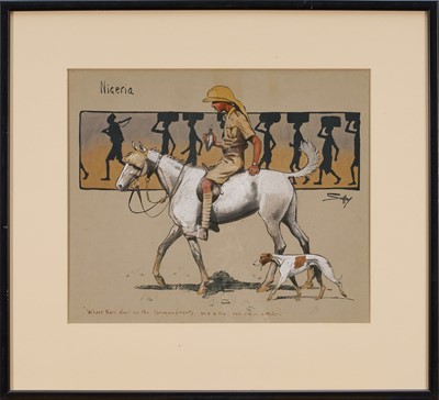 Lot *Snaffles, Charles Johnson Payne (1884-1967) hand-coloured print - 'Nigeria', 29cm x 35cm, in glazed frame