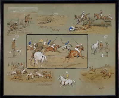 Lot *Snaffles, Charles Johnson Payne (1884-1967) signed hand-coloured print - Sport in the Shiney, much hand colouring, 52.5cm x 64cm, in glazed frame