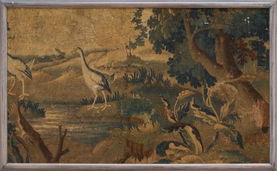 Lot 18th century verdure tapestry section, framed