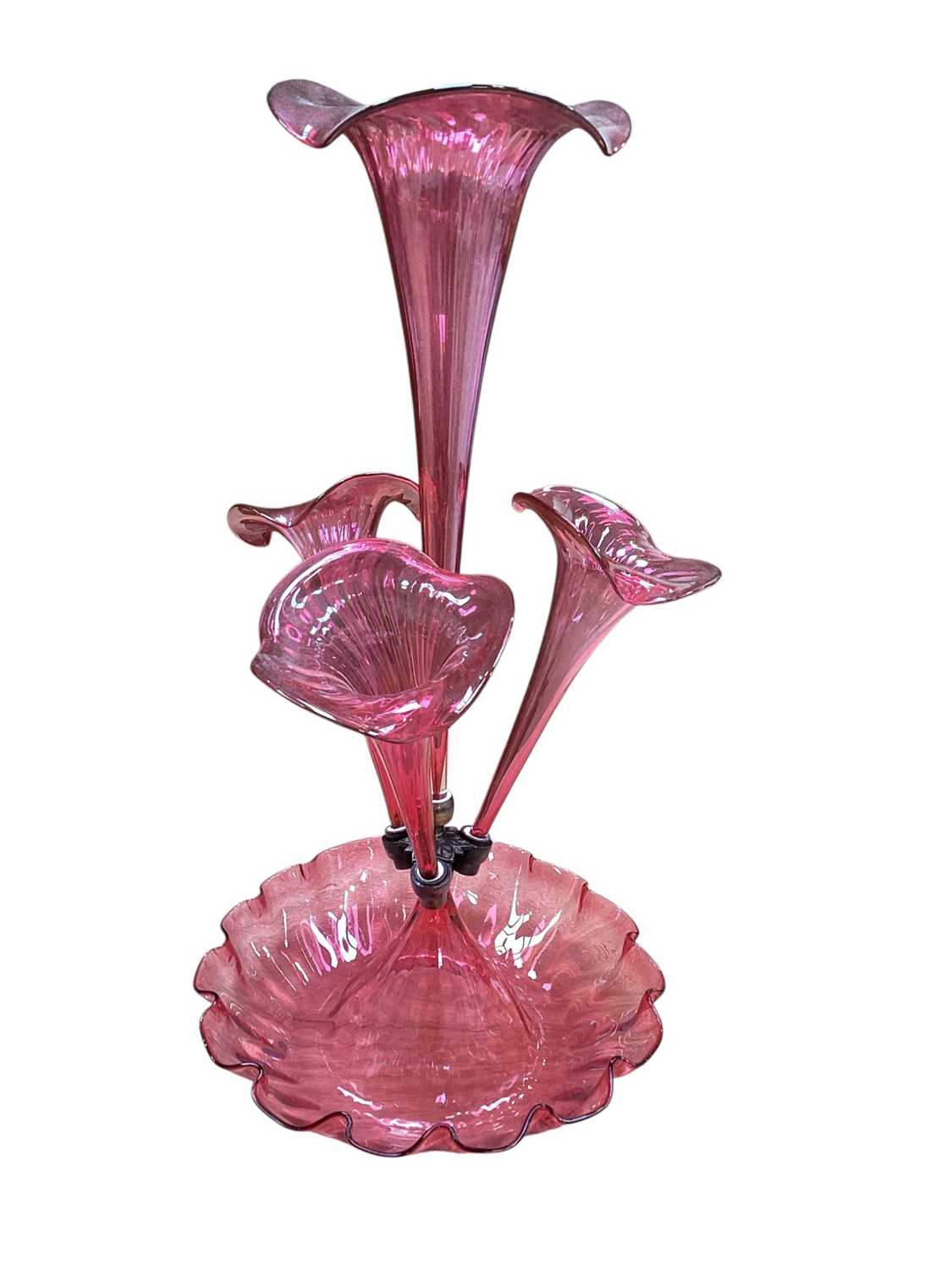 Lot 5075 - Victorian style cranberry tinted glass épergne