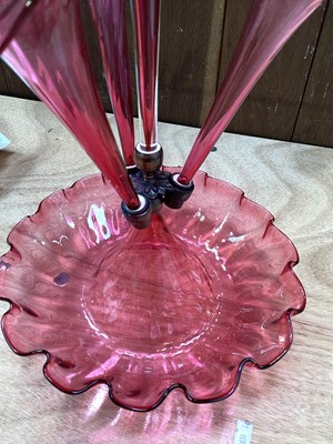 Lot 5075 - Victorian style cranberry tinted glass épergne