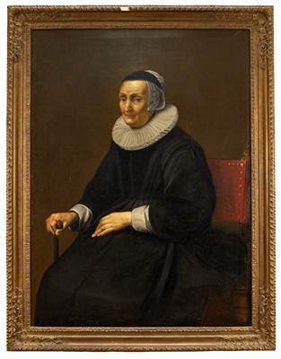 Lot Manner of Quiringh Gerritsz van Brekelenkam (1622-1668), oil on canvas - Portrait of a seated Lady in a Ruff, 112cm x 83cm, in gilt frame