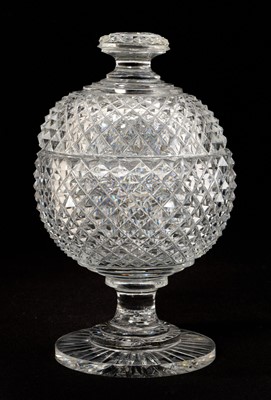 Lot 19th century cut glass sweetmeat and cover, of globular form, with star cut base, of grey metal, 18.5cm high