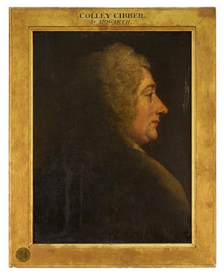 Lot Manner of William Hogarth (1697-1764) oil on canvas - Profile Portrait, possibly Sir James Thornhill, 56cm x 42cm, the gilt frame named to Colley Cibber