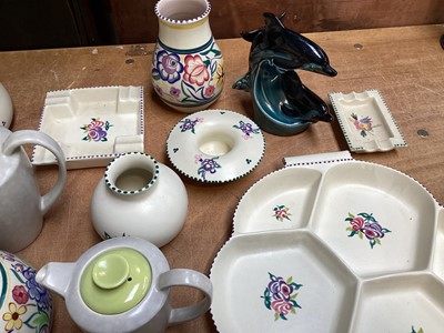 Lot 5076 - Group of Poole pottery to include six person teaset, vases, teapots etc together with other ceramics including Cornish ware jug