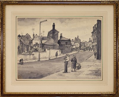 Lot *Charles Debenham (1933-2026) ink and watercolour - Headgate, Colchester, circa 1962, signed, 33cm x 45cm, in glazed frame