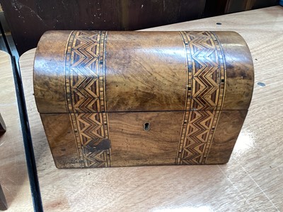 Lot 5069 - Georgian style mahogany miniature chest of three drawers, 28cm tall x 29cm wide x 15cm deep together with a tea caddy