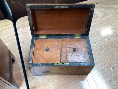 Lot 5069 - Georgian style mahogany miniature chest of three drawers, 28cm tall x 29cm wide x 15cm deep together with a tea caddy