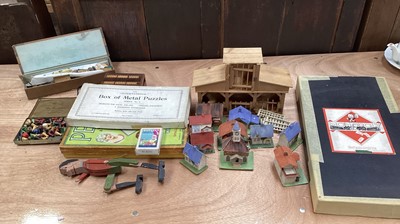Lot 5080 - Group of vintage toys to include wooden toy animals, Monopoly etc