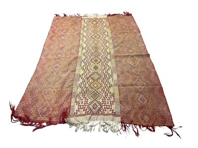 Lot Afghan Kelim rug, with three geometric panels, tassel ends, 210 x 150cm