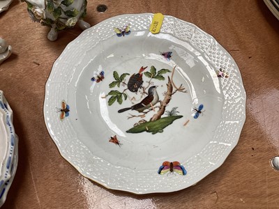 Lot 5095 - Group of continental ceramics, including a Herend bird plate, two Nove faience dishes, Samson vase, pair of Japanese Imari vases, etc