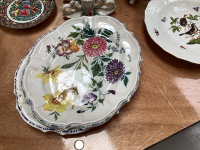 Lot 5095 - Group of continental ceramics, including a Herend bird plate, two Nove faience dishes, Samson vase, pair of Japanese Imari vases, etc