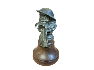 Lot 49 - Early 20th century Bruce Bairnsfather 'Old Bill' brass car mascot, stamped signature 'Bruce Bairnsfather' to the reverse, also stamped Reg. No. 669204, copyright to underside, mounted on a turne...