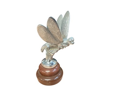Lot 51 - Vintage chromium plated car mascot in the form of a dragonfly, later mounted on a plastic base, mascot 13cm in height (excluding base)