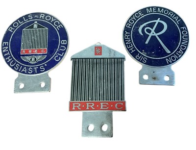 Lot 68 - Chromium and enamel Rolls-Royce Enthusiasts' Club car badge, together with a Sir Henry Royce Memorial Foundation car badge and another R.R.E.C. car badge (3)
