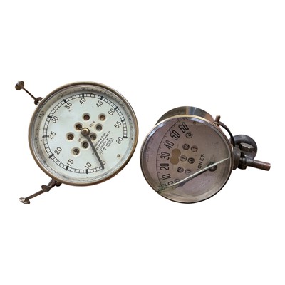 Lot 139 - Edwardian Smith 0-60 speedometer with two trip levers and Jones speedometer (2)