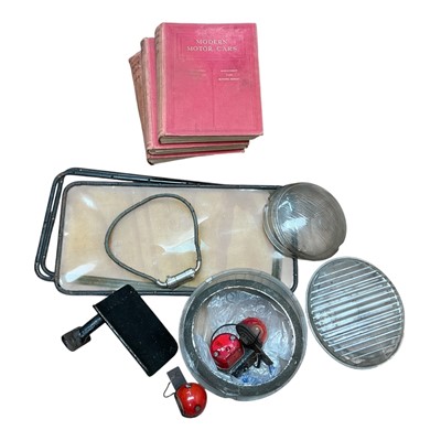 Lot 145 - Group of vintage / classic headlamp lenses and vintage car dickey seat step and other items (1 box)