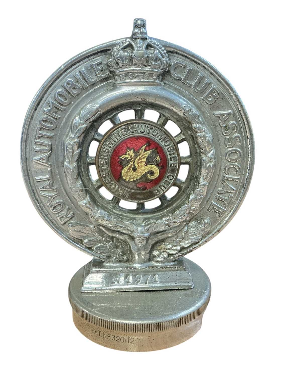 Lot 80 - Royal Automobile Club Association- Leicestershire Automobile Club members' badge numbered ''N4974'' by Elkington & Co Ltd