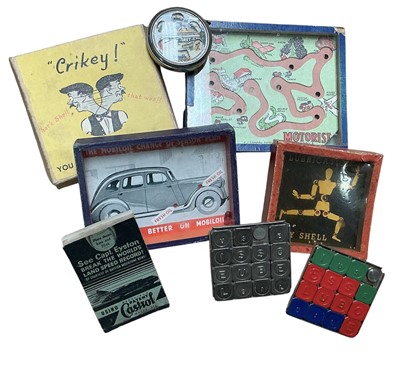 Lot 97 - Good collection of early motoring related promotional games and puzzles to include Shell Lubrication, Mobiloil, Castrol and Esso (8)