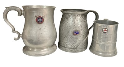 Lot 102 - Group of three 1930s and later Motorsport competition presentation pewter tankards, together with four similar ashtrays and dishes (7)