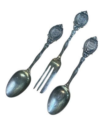 Lot 103 - Two George V silver Middlesex County Automobile Club teaspoons, together with a similar cake fork, (London 1931 / 1933) (3)