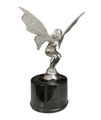 Lot 108 - Vintage chromium plated car mascot in the form of a crouching fairy, 11cm in overall height