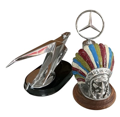 Lot 111 - Chromium plated Art Deco style car mascot in the form of a bird, together with a Guy mascot and a Mercedes-Benz mascot (3)